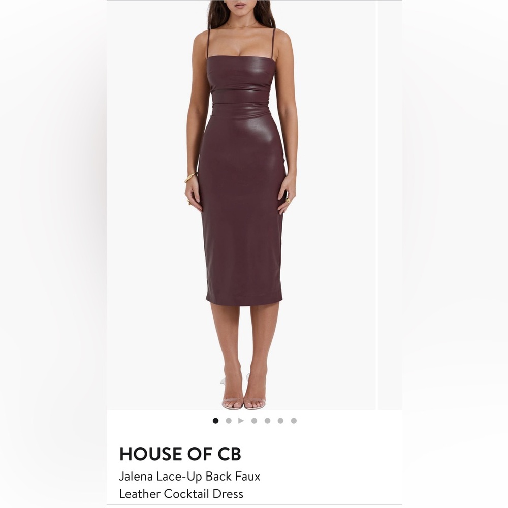 House of CB Jalena lace-up back faux leather cocktail dress